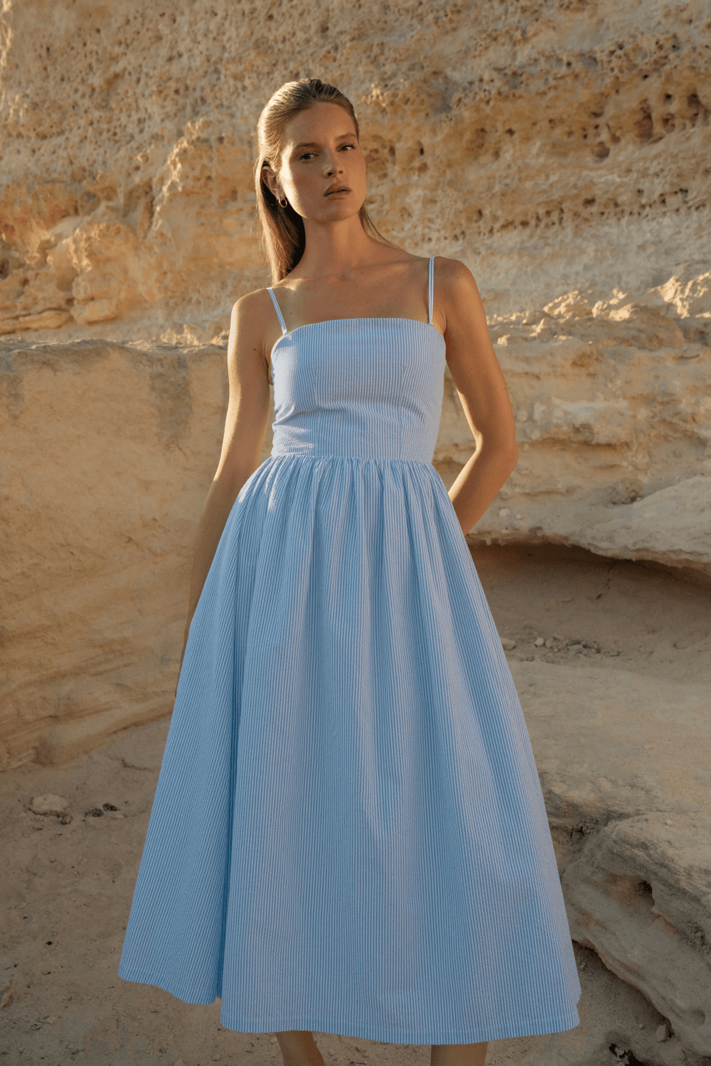 Rose Midi Dress Blue Stripe | Kjoler | Smuk