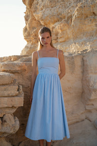 Rose Midi Dress Blue Stripe