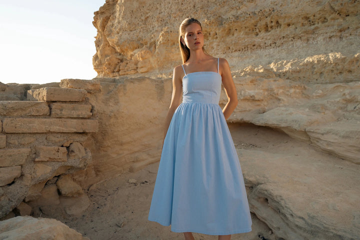 Rose Midi Dress Blue Stripe | Kjoler | Smuk