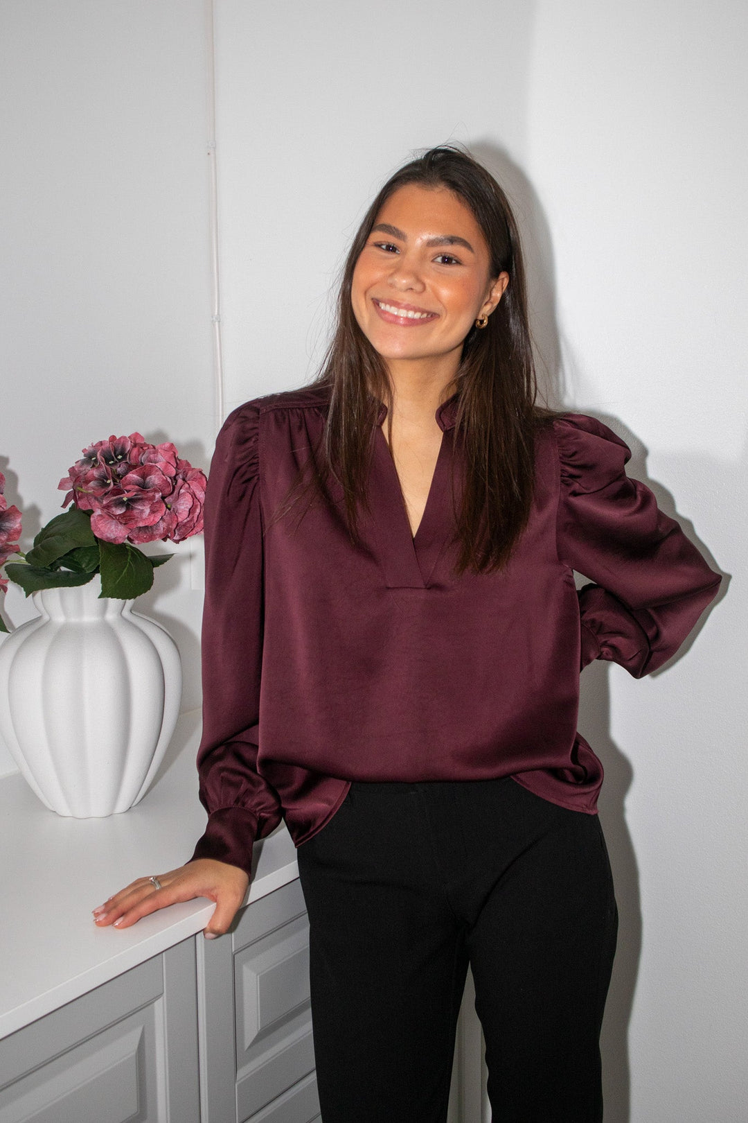 Rosslyn Heavy Sateen Blouse Burgundy | Skjorter og bluser | Smuk