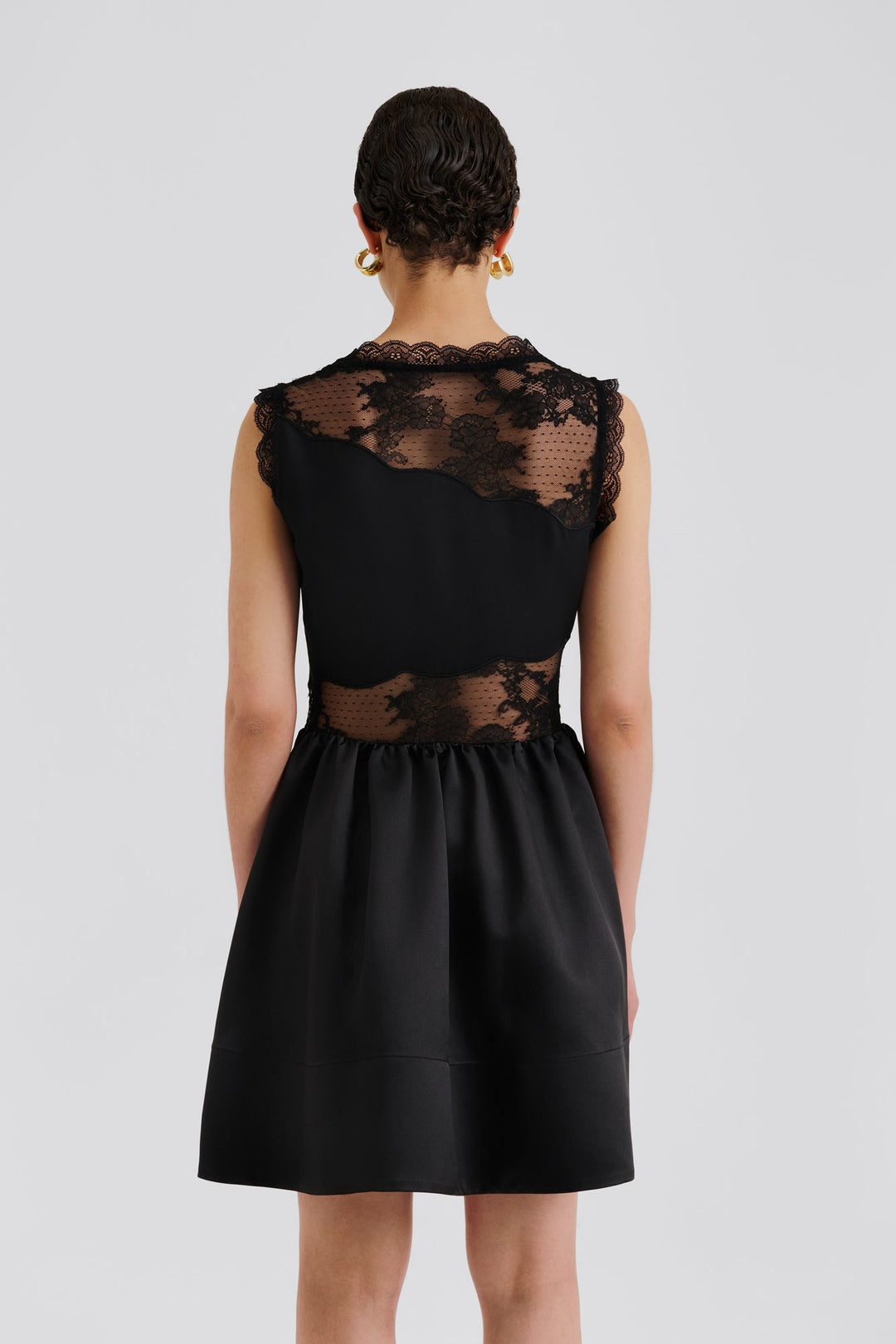 Rosy Lace Trimmed Cut Out Mini Dress Black | Kjoler | Smuk