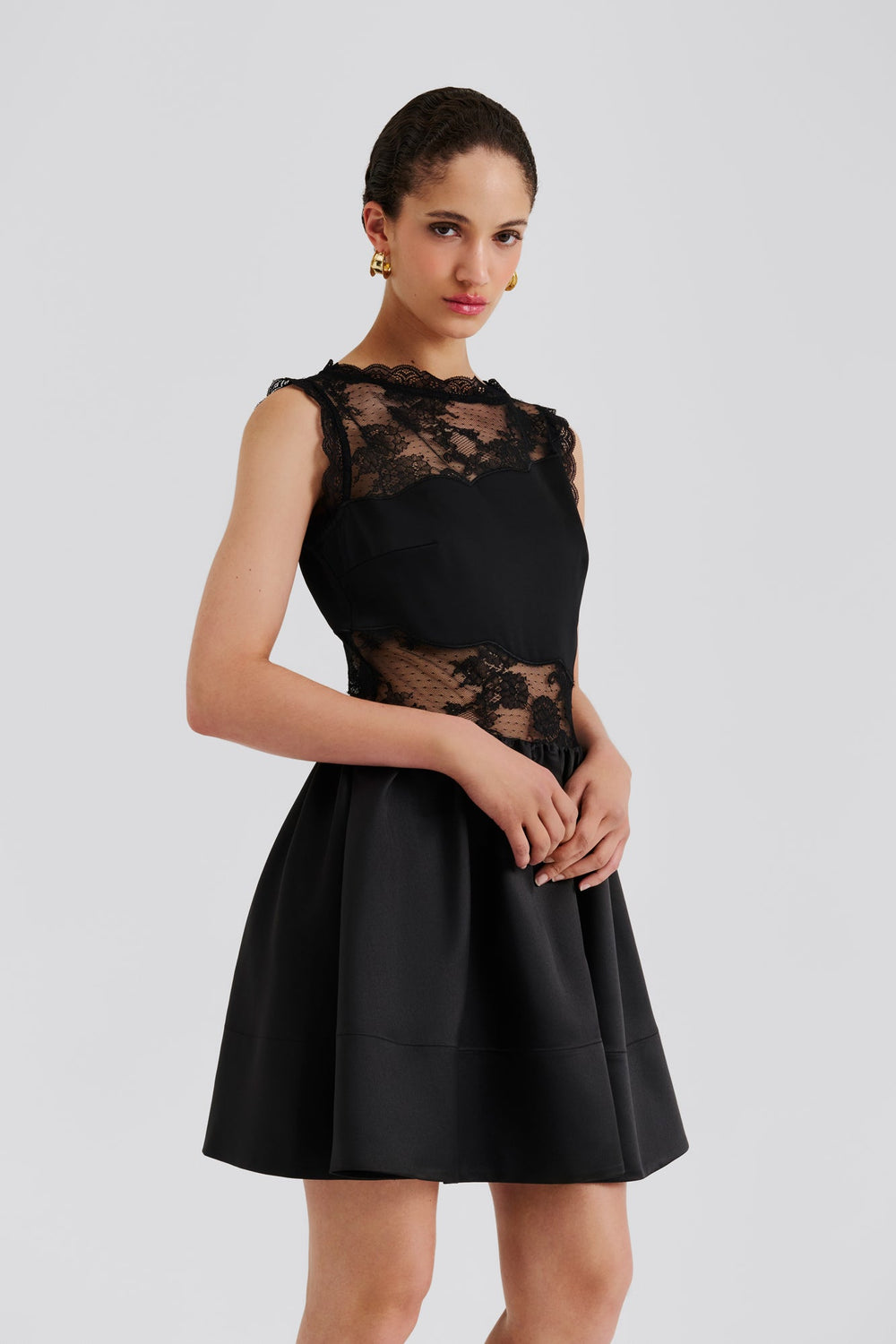 Rosy Lace Trimmed Cut Out Mini Dress Black | Kjoler | Smuk