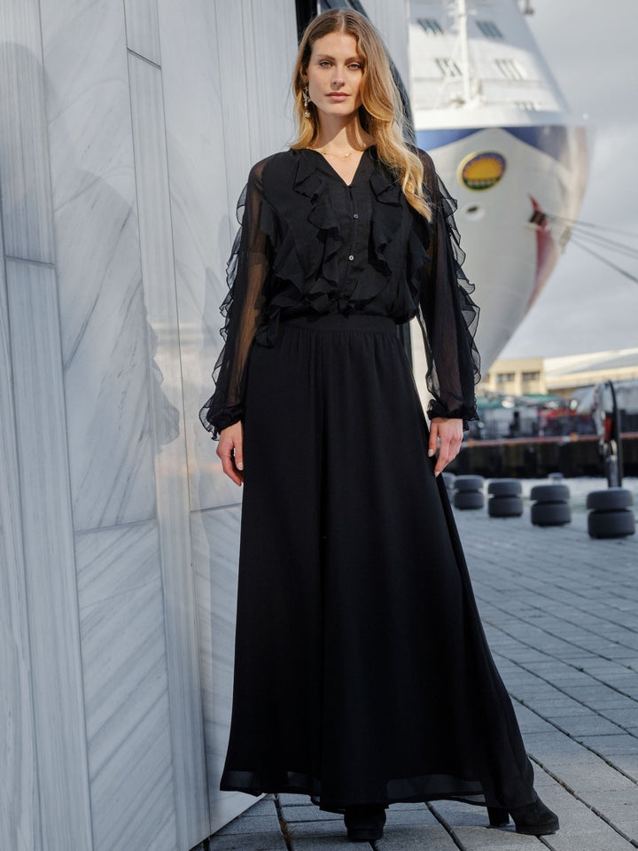 Ruffle Blouse Black | Skjorter og bluser | Smuk - Dameklær på nett