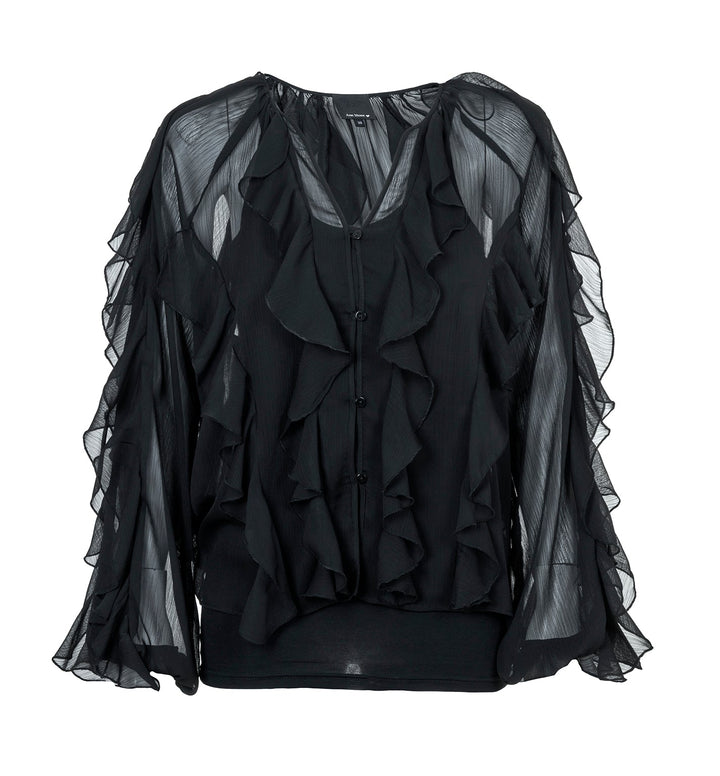 Ruffle Blouse Black | Skjorter og bluser | Smuk - Dameklær på nett