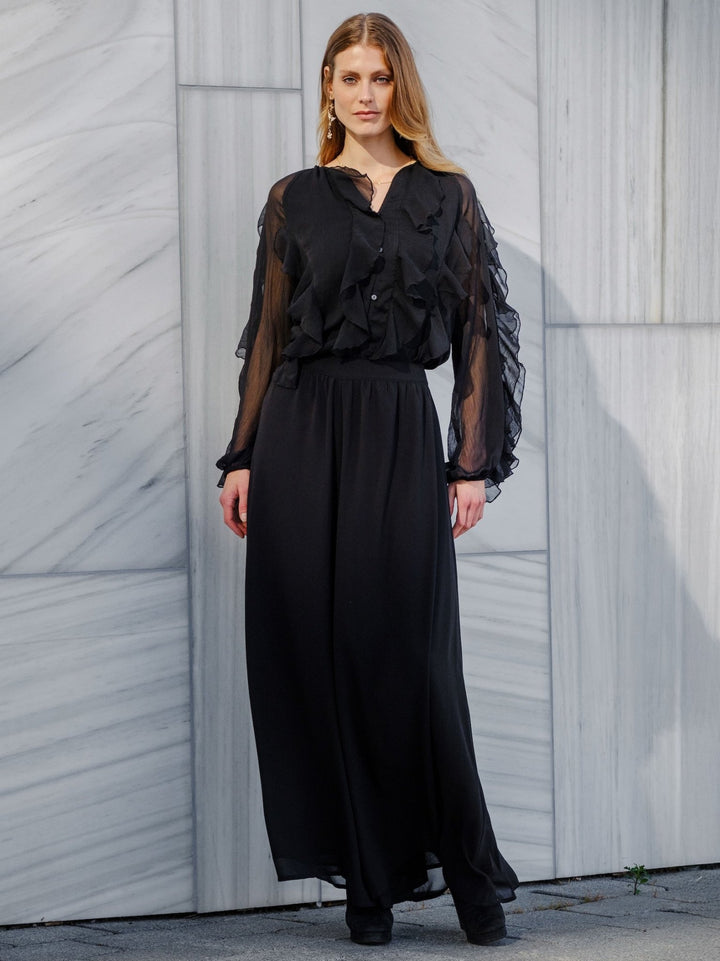 Ruffle Blouse Black | Skjorter og bluser | Smuk - Dameklær på nett