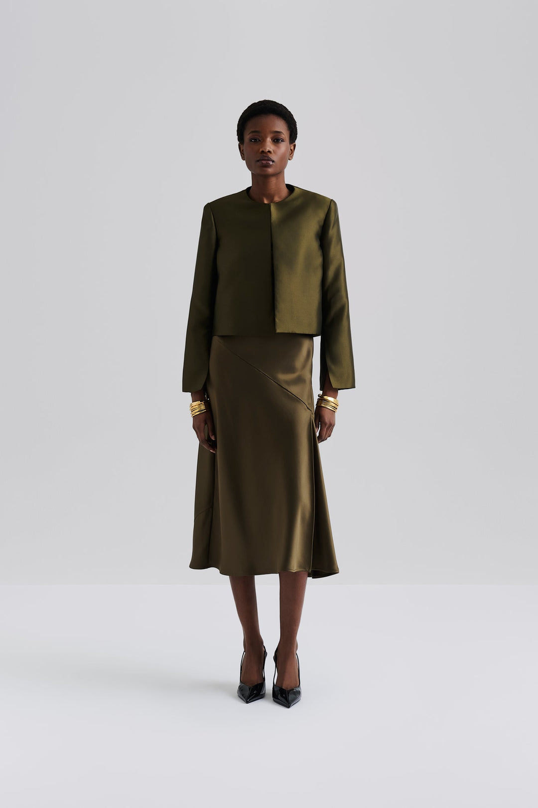 Ruthie Cropped Long Sleeve Blouse Olive | Skjorter og bluser | Smuk - Dameklær på nett