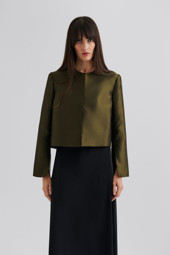 Ruthie Cropped Long Sleeve Blouse Olive | Skjorter og bluser | Smuk - Dameklær på nett