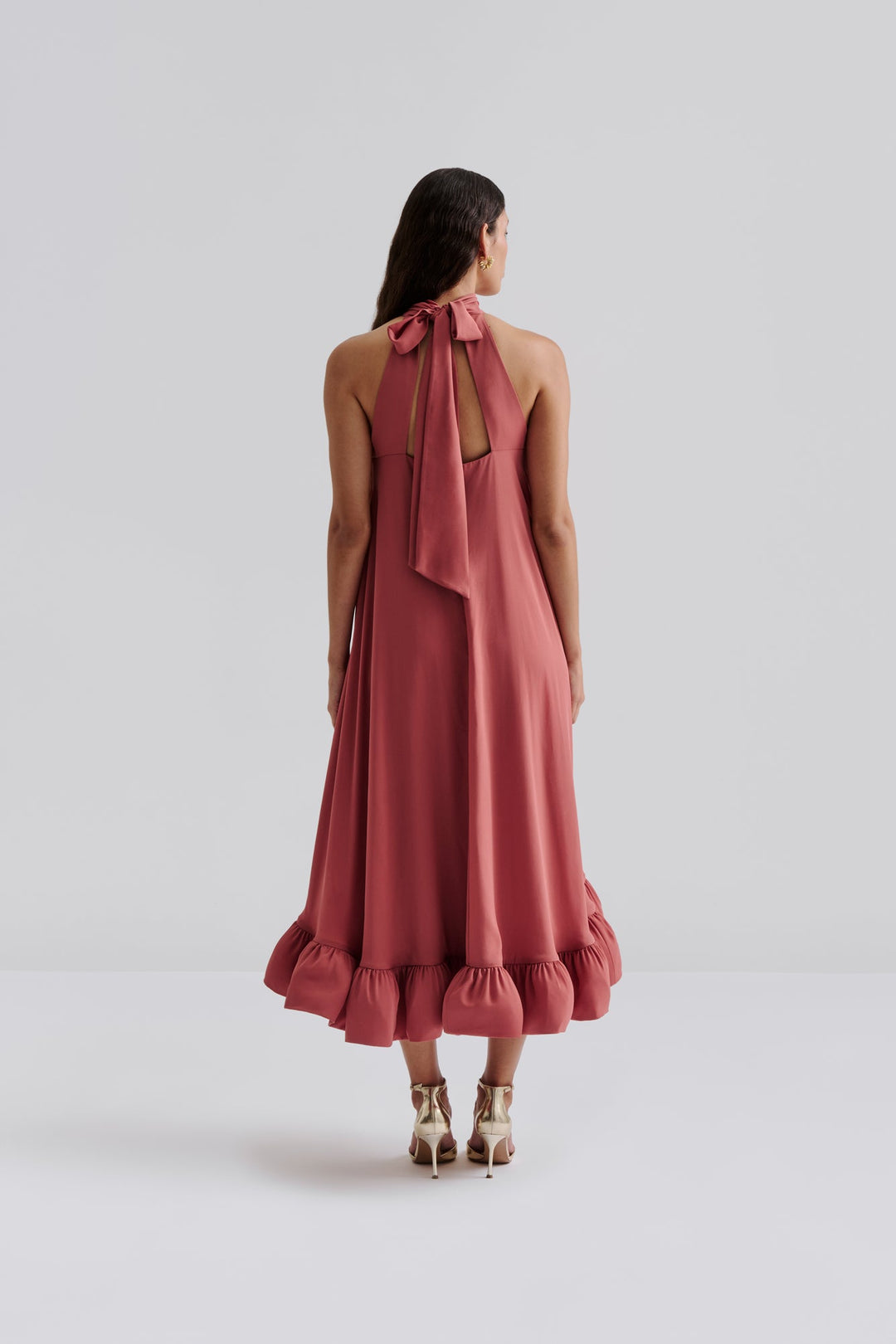 Sabrina Halterneck Ruffled Maxi Dress Terracotta | Kjoler | Smuk - Dameklær på nett