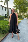 Sabrina Halterneck Ruffled Midi Dress Black