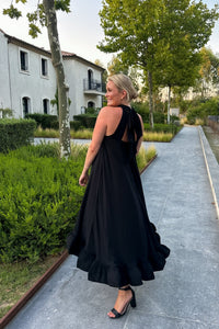 Sabrina Halterneck Ruffled Midi Dress Black