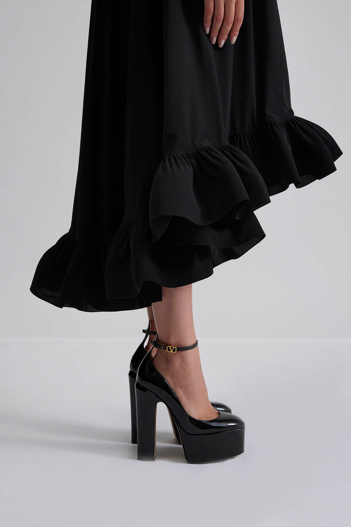 Sabrina Halterneck Ruffled Midi Dress Black | Kjoler | Smuk