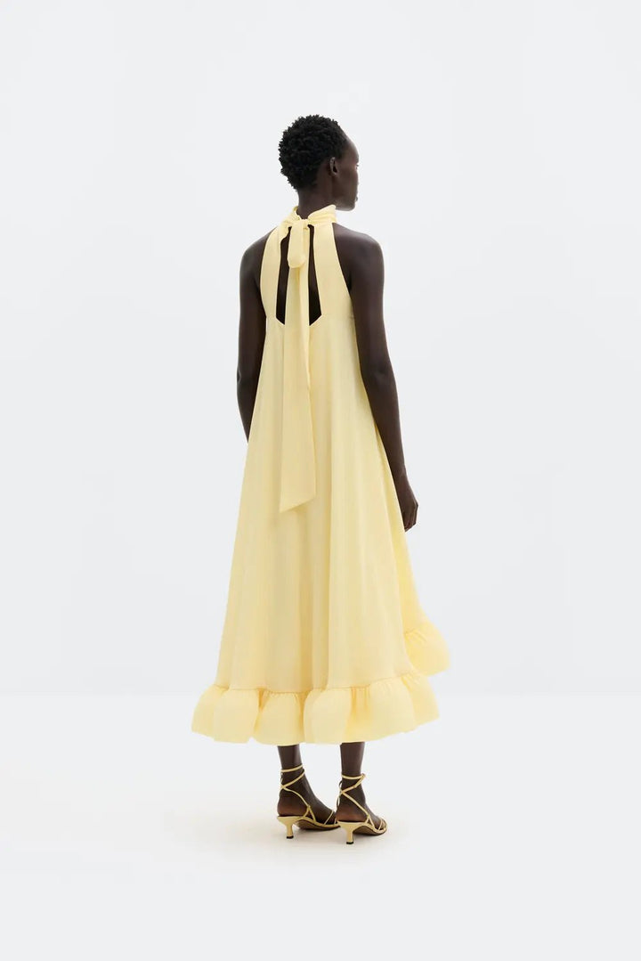 Sabrina Halterneck Ruffled Midi Dress Light Lemon | Kjoler | Smuk