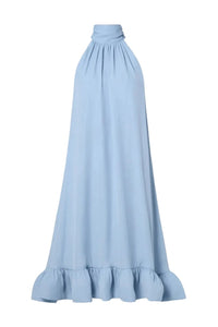 Sabrina Halterneck Ruffled Midi Dress Sky