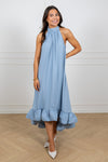 Sabrina Halterneck Ruffled Midi Dress Sky