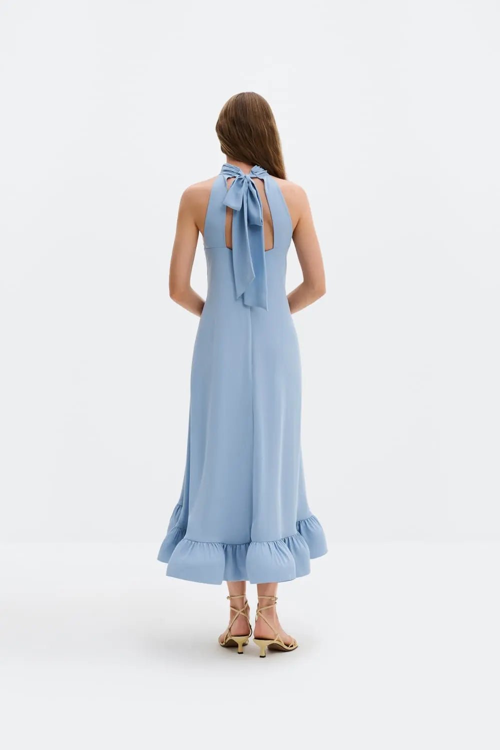 Sabrina Halterneck Ruffled Midi Dress Sky | Kjoler | Smuk