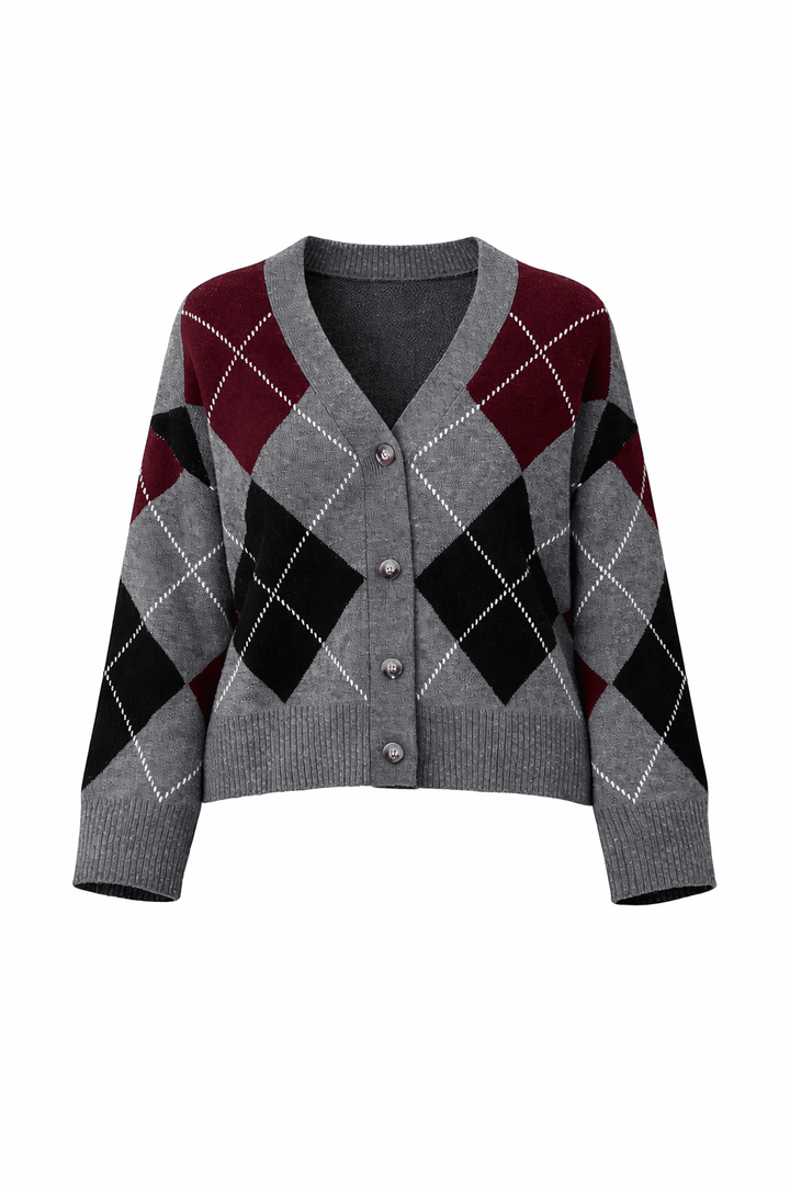 Sascha Cardigan Grey Argyle | Genser | Smuk