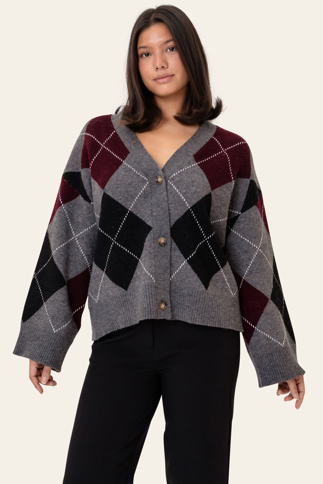 Sascha Cardigan Grey Argyle | Genser | Smuk