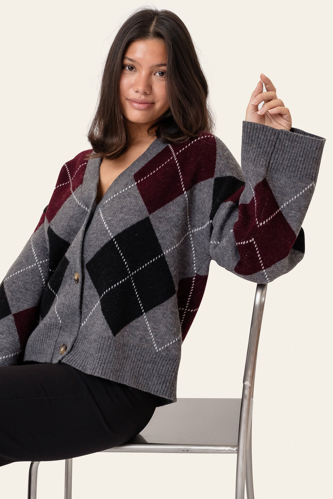 Sascha Cardigan Grey Argyle | Genser | Smuk