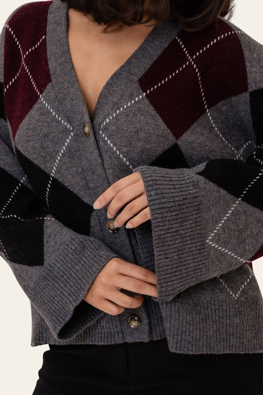 Sascha Cardigan Grey Argyle | Genser | Smuk