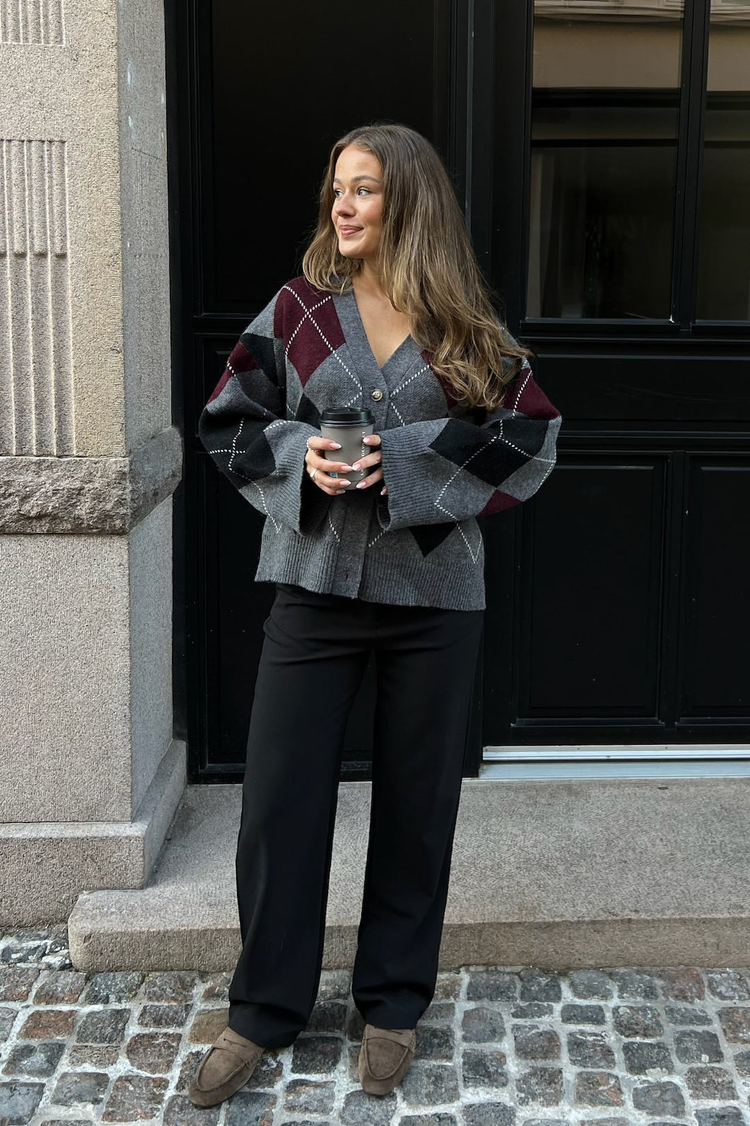 Sascha Cardigan Grey Argyle | Genser | Smuk