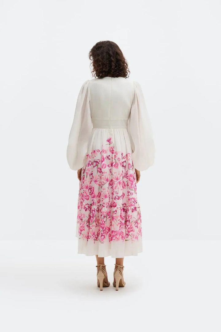 Sasia Deep V Neck Midi Dress Tulip Pink | Kjoler | Smuk