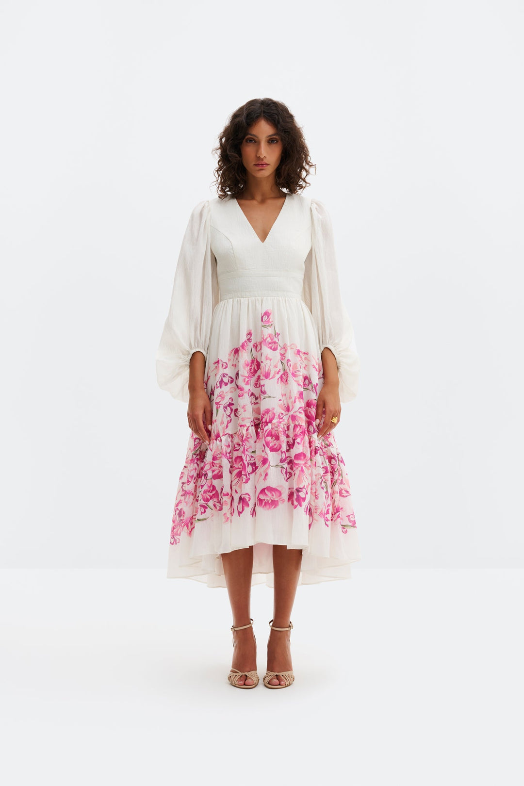 Sasia Deep V Neck Midi Dress Tulip Pink | Kjoler | Smuk