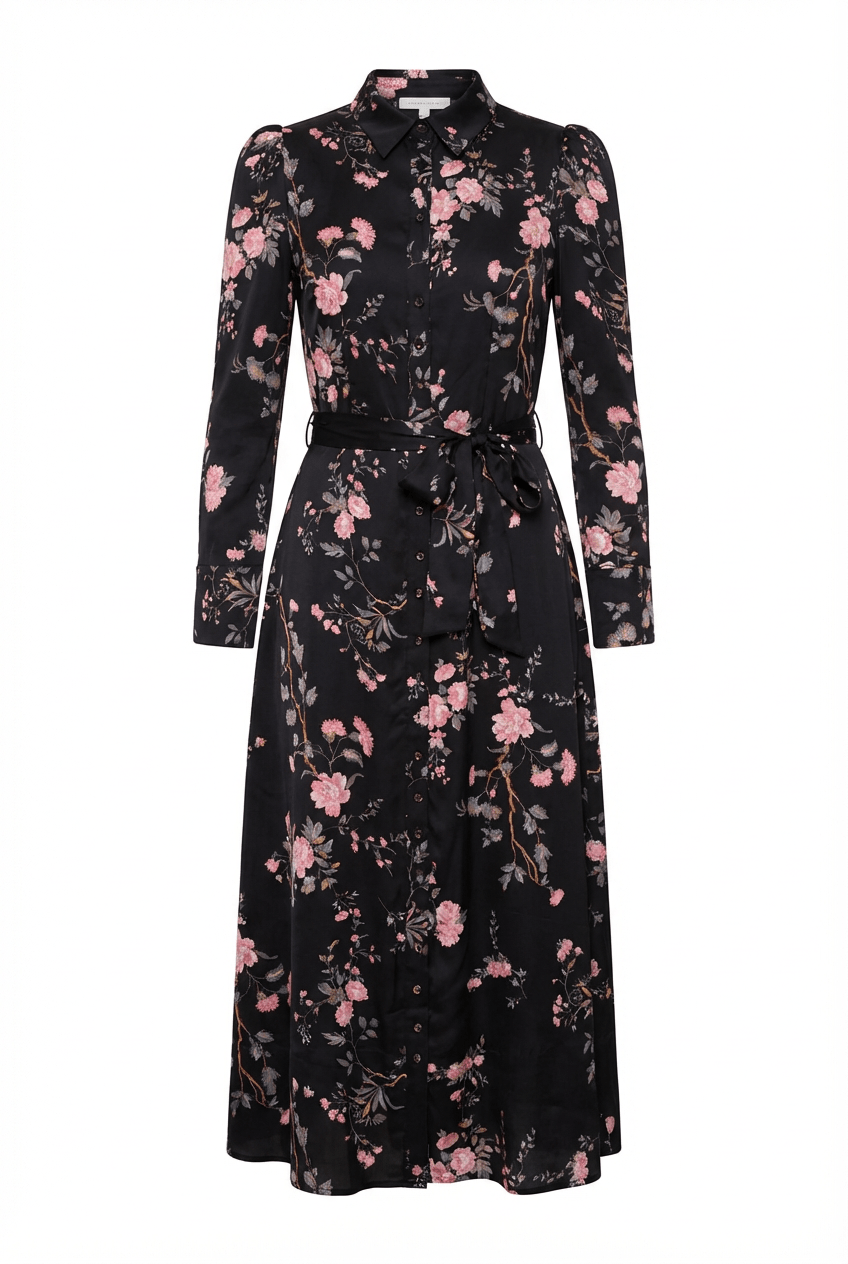 Satin Belt Dress Midnight Garden | Kjoler | Smuk