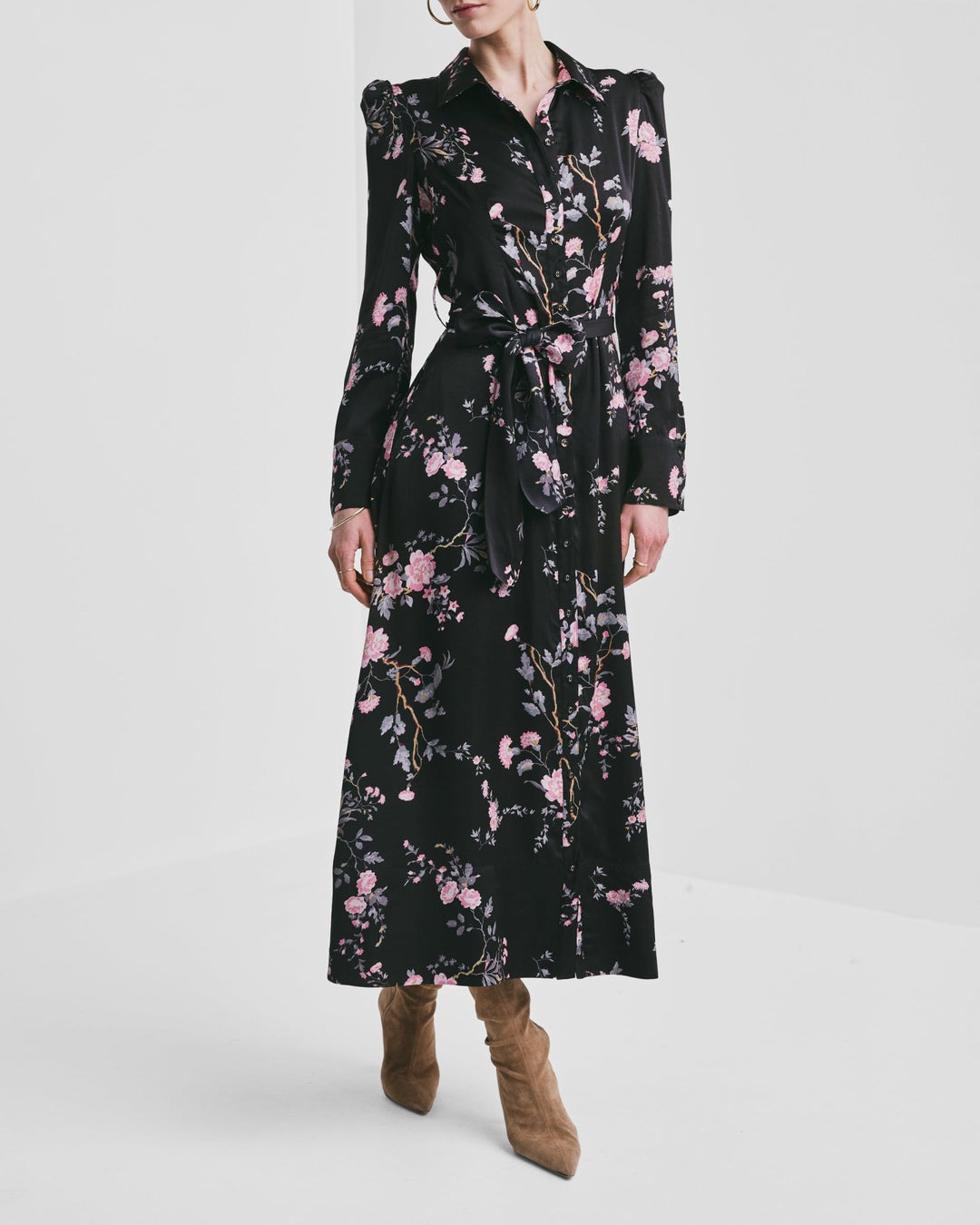 Satin Belt Dress Midnight Garden | Kjoler | Smuk - Dameklær på nett