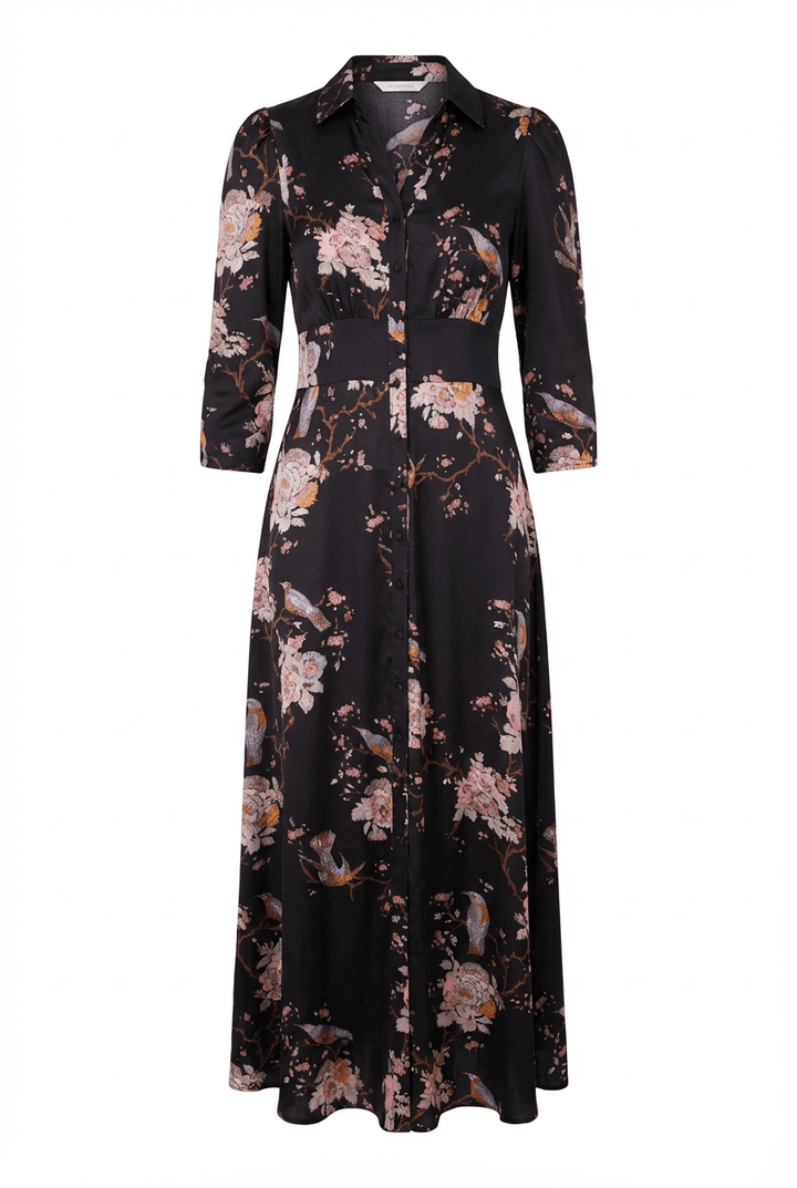 Satin Button - Down Dress Midnight Birds | Kjoler | Smuk