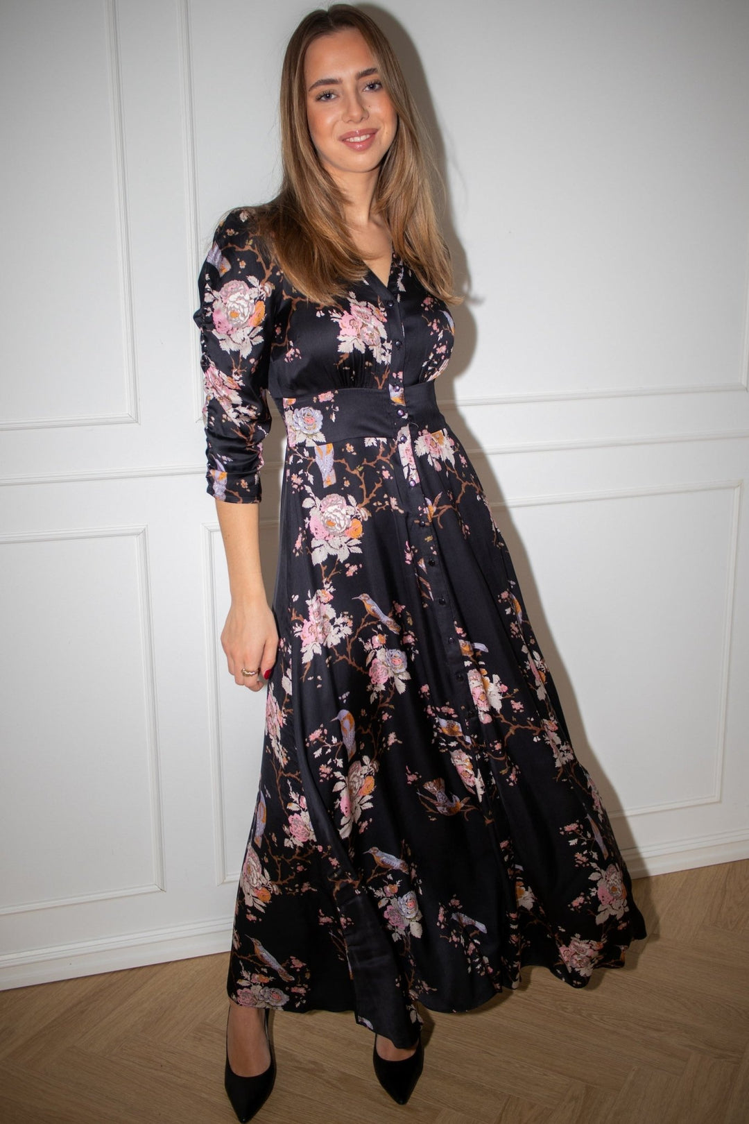 Satin Button - Down Dress Midnight Birds | Kjoler | Smuk - Dameklær på nett