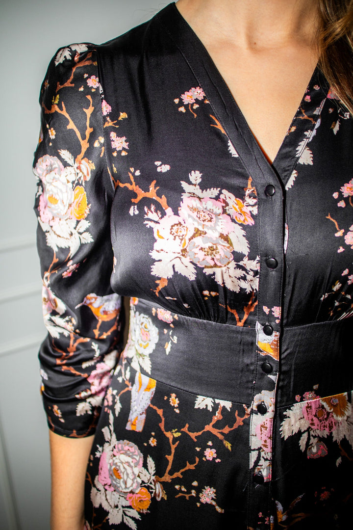 Satin Button - Down Dress Midnight Birds | Kjoler | Smuk - Dameklær på nett