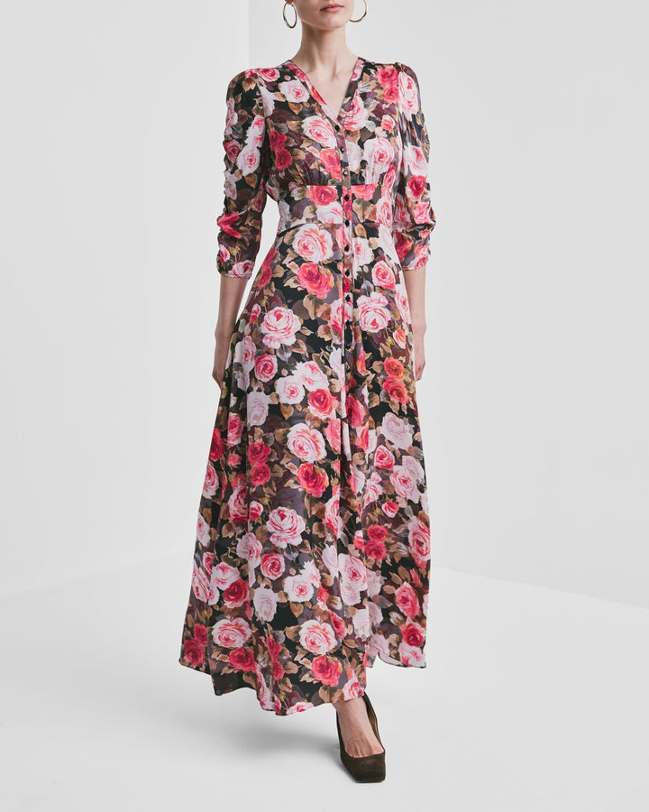 Satin Button - Down Dress Midnight Roses | Kjoler | Smuk - Dameklær på nett