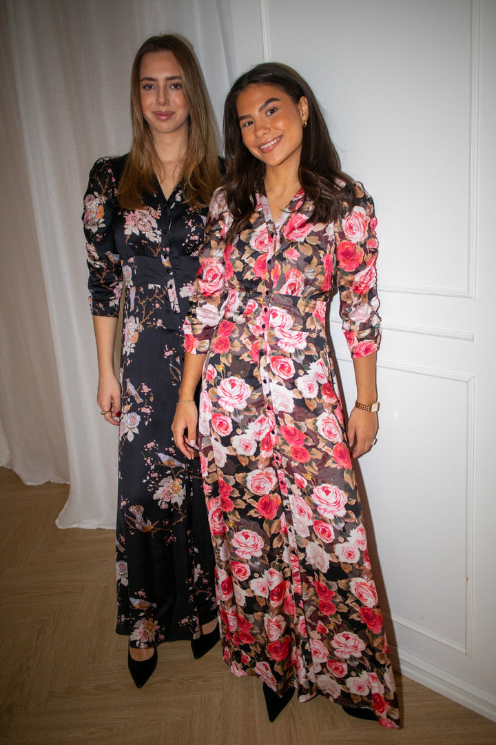 Satin Button - Down Dress Midnight Roses | Kjoler | Smuk - Dameklær på nett
