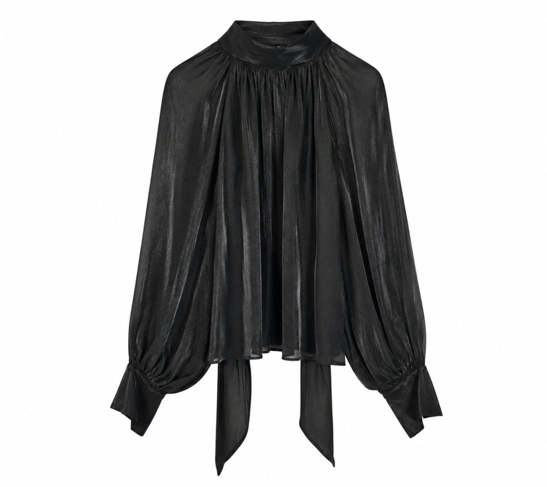 Satin Tie-Neck Blouse Black | Skjorter og bluser | Smuk