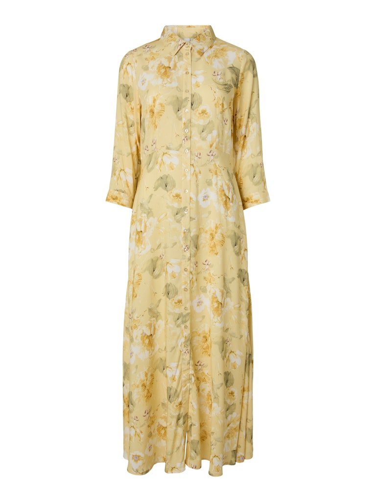 Savanna Long Shirt Dress Pale Banana Lemon Print | Kjoler | Smuk