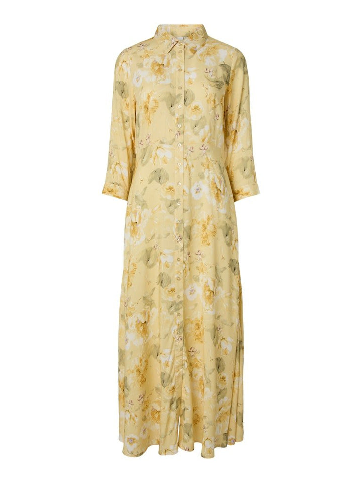 Savanna Long Shirt Dress Pale Banana Lemon Print | Kjoler | Smuk