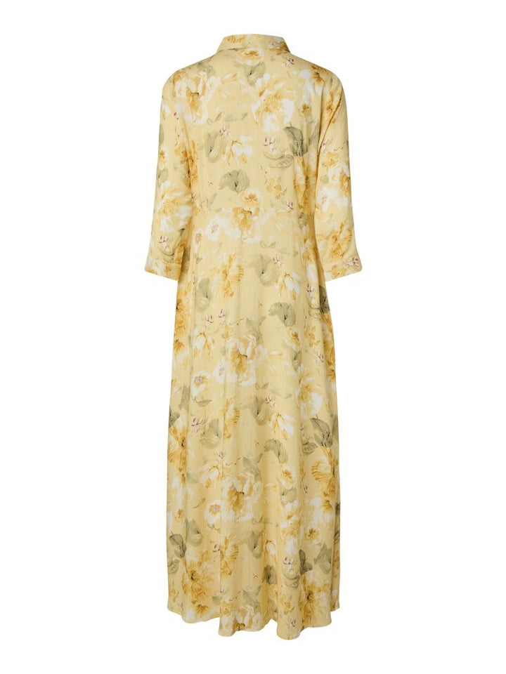 Savanna Long Shirt Dress Pale Banana Lemon Print | Kjoler | Smuk