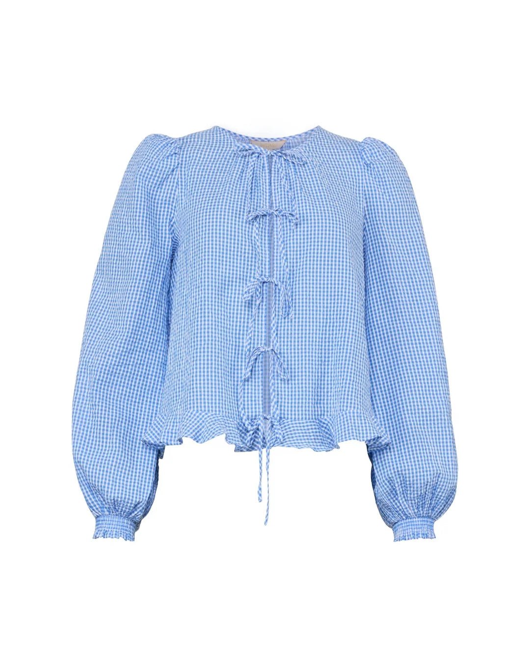 Seersucker Bow Blouse Blue Checks | Skjorter og bluser | Smuk