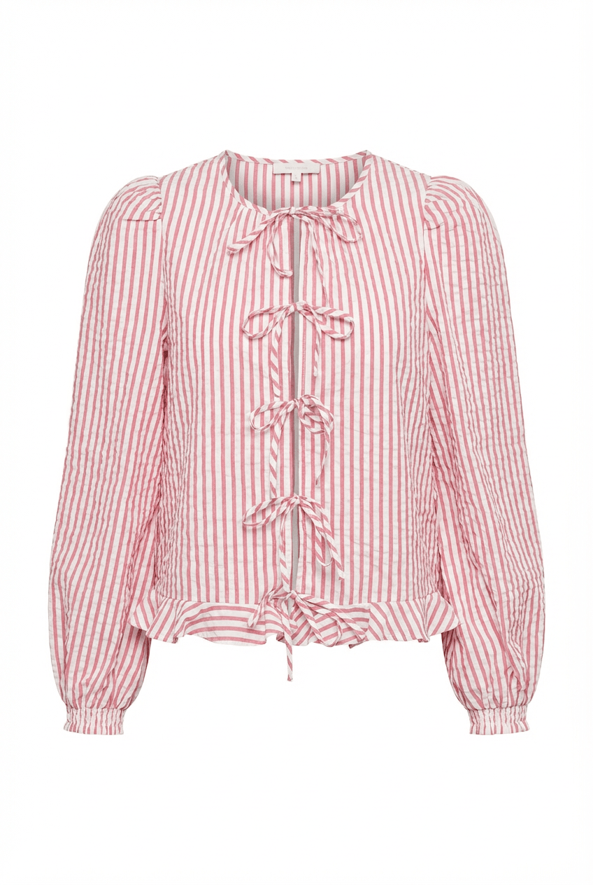 Seersucker Bow Blouse Pink Stripe | Skjorter og bluser | Smuk