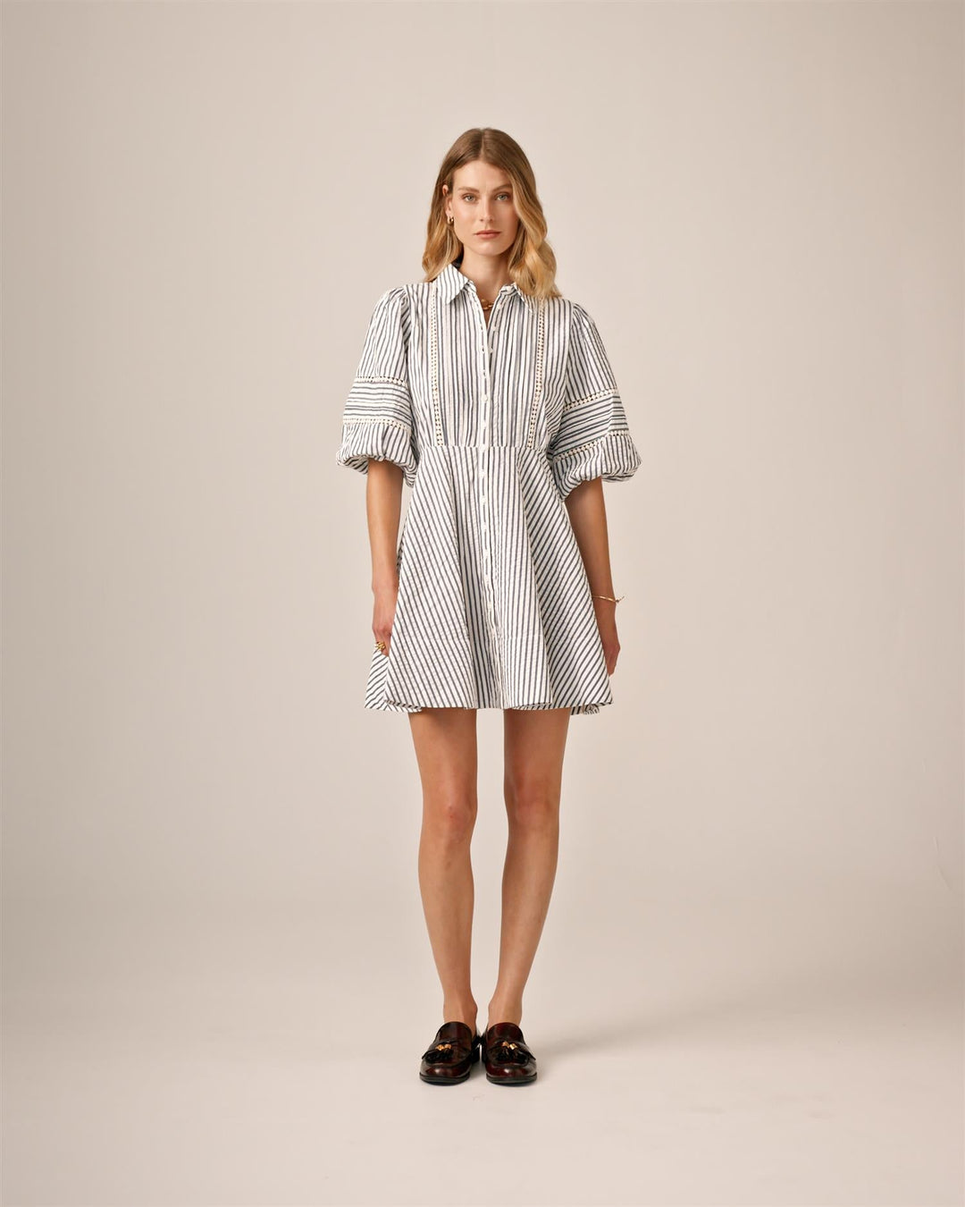 Seersucker Decorated Dress Blue Stripe | Kjoler | Smuk - Dameklær på nett
