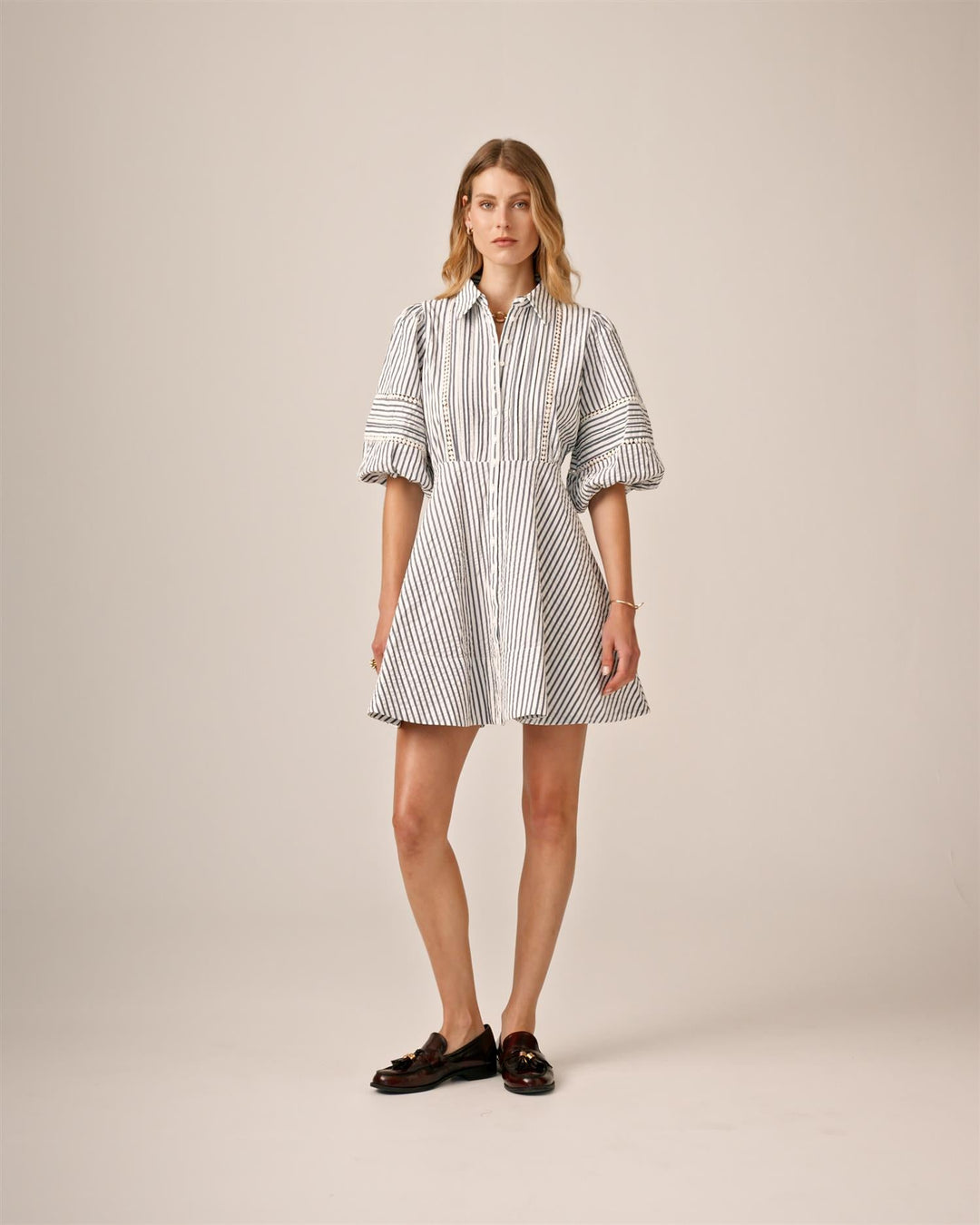 Seersucker Decorated Dress Blue Stripe | Kjoler | Smuk - Dameklær på nett