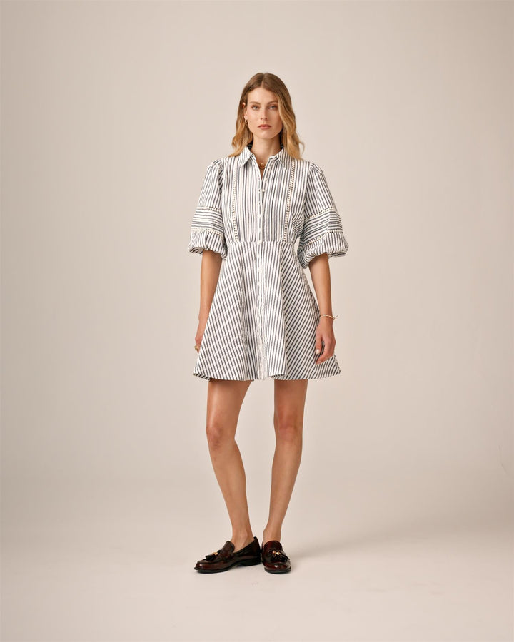 Seersucker Decorated Dress Blue Stripe | Kjoler | Smuk - Dameklær på nett
