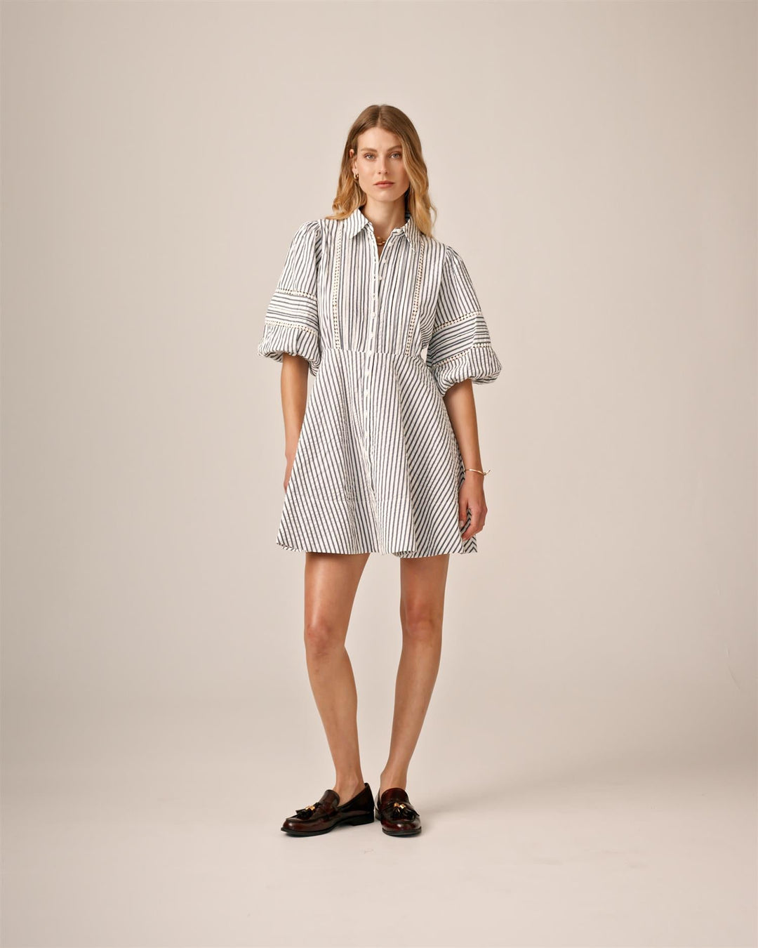 Seersucker Decorated Dress Blue Stripe | Kjoler | Smuk - Dameklær på nett