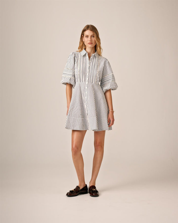 Seersucker Decorated Dress Blue Stripe | Kjoler | Smuk - Dameklær på nett