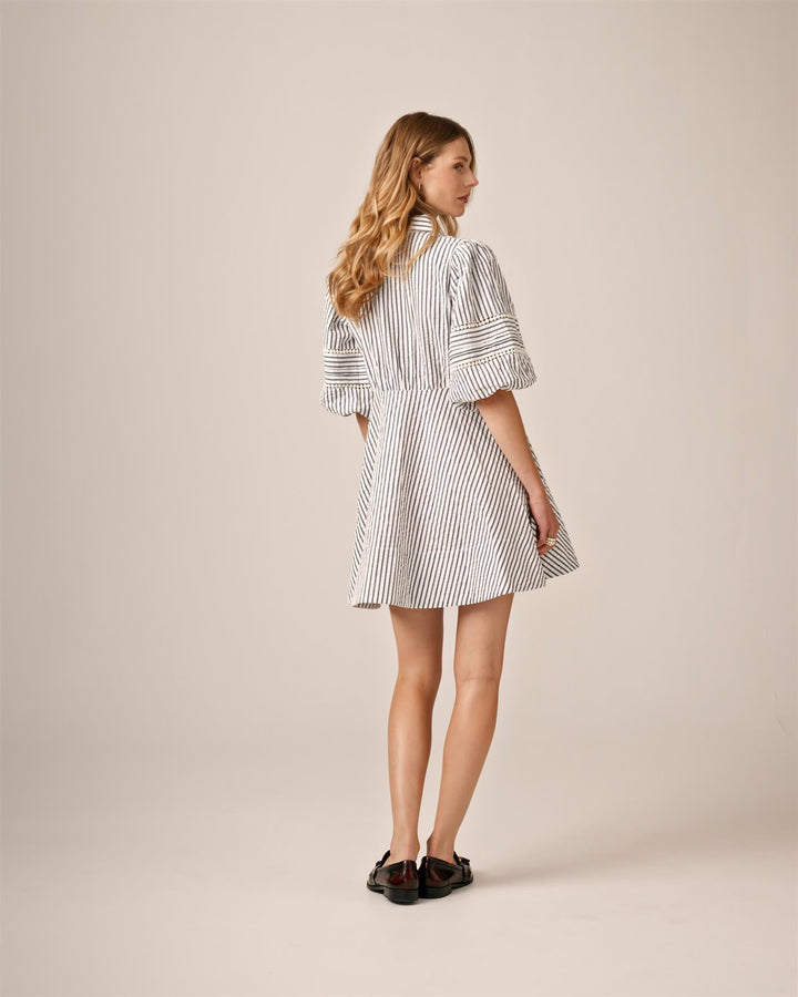 Seersucker Decorated Dress Blue Stripe | Kjoler | Smuk - Dameklær på nett