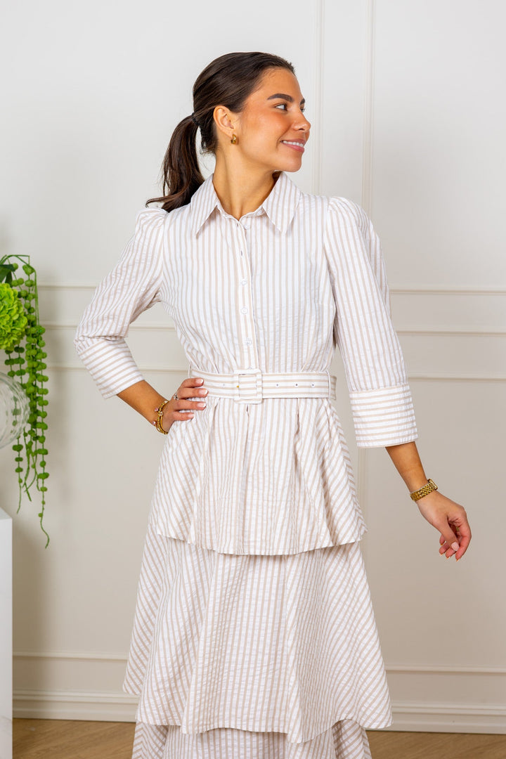 Seersucker Flounce Dress Khaki Stripe | Kjoler | Smuk
