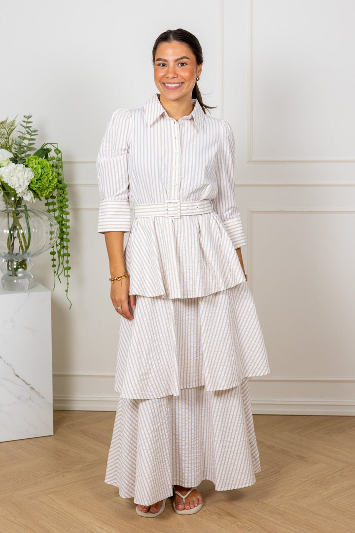 Seersucker Flounce Dress Khaki Stripe | Kjoler | Smuk