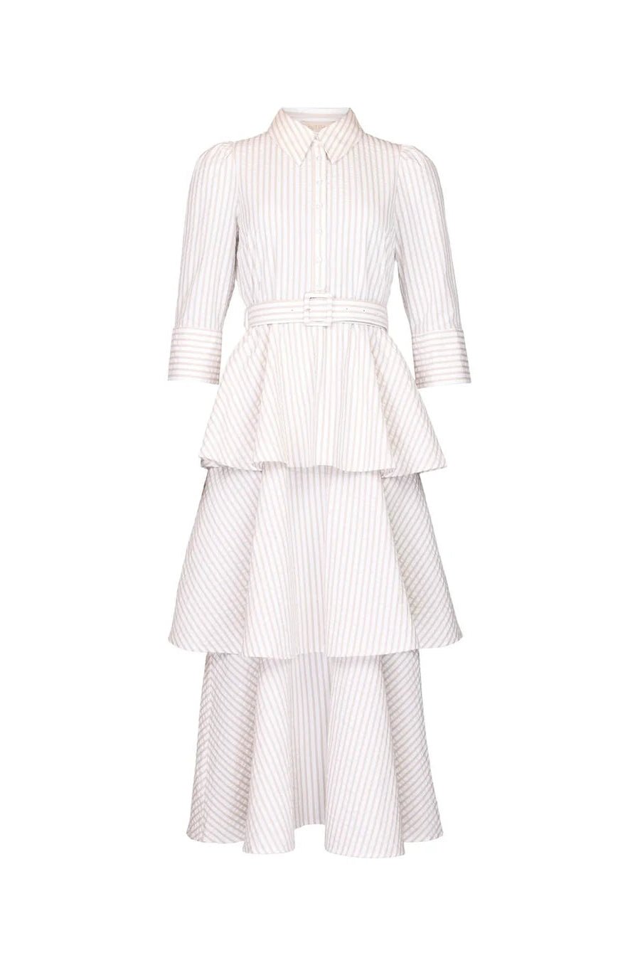 Seersucker Flounce Dress Khaki Stripe | Kjoler | Smuk
