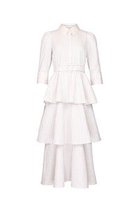 Seersucker Flounce Dress Khaki Stripe