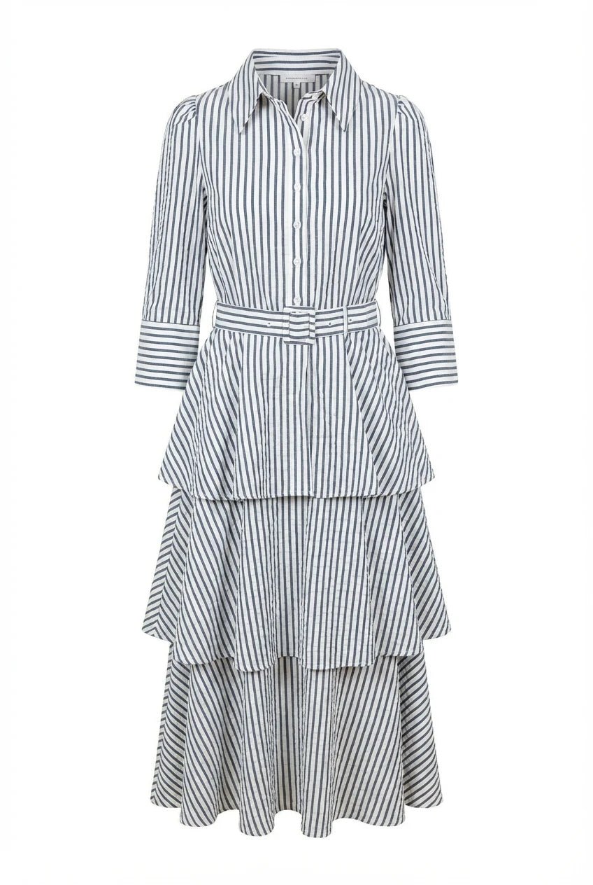 Seersucker Flounce Dress Marine Stripe | Kjoler | Smuk